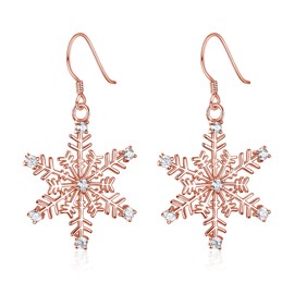 EVER FAITH® Women's 925 Sterling Silver CZ Snowflake Flower Winter Hook Earrings, Cubic Zirconia, Cubic Zirconia