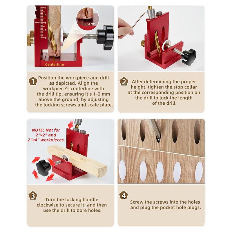 3-in-1 Pocket Hole Jig Kit for Woodworking, 2-Chip-Holes Accurate Angled