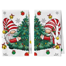 Artoid Mode Trees Snowflakes Gnome Bar Christmas Kitchen Towels Tea Towels, 42 x 65 cm, Microfibre Absorbent Towels Xmas Kitchen Decoration, Set of 2
