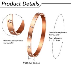 JewelryWe Womens Rosegold Bangle Bracelet: Ladies Stainless Steel Star Cubic Zirconia Charm Cuff Bracelets Gifts for Mother's Day Wedding Couples Birthdays