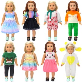 SOTOGO 8 Sets 18 Inch Girl Doll Clothes Doll Outfits for American 18 Inch Doll, Include Girl Doll Fashion Clothes and Doll Accessories