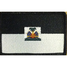 HAITI Flag Iron-On Patch Embroidered Tactical Morale Military Patch #38 (BLACK & WHITE. BLACK BORDER)