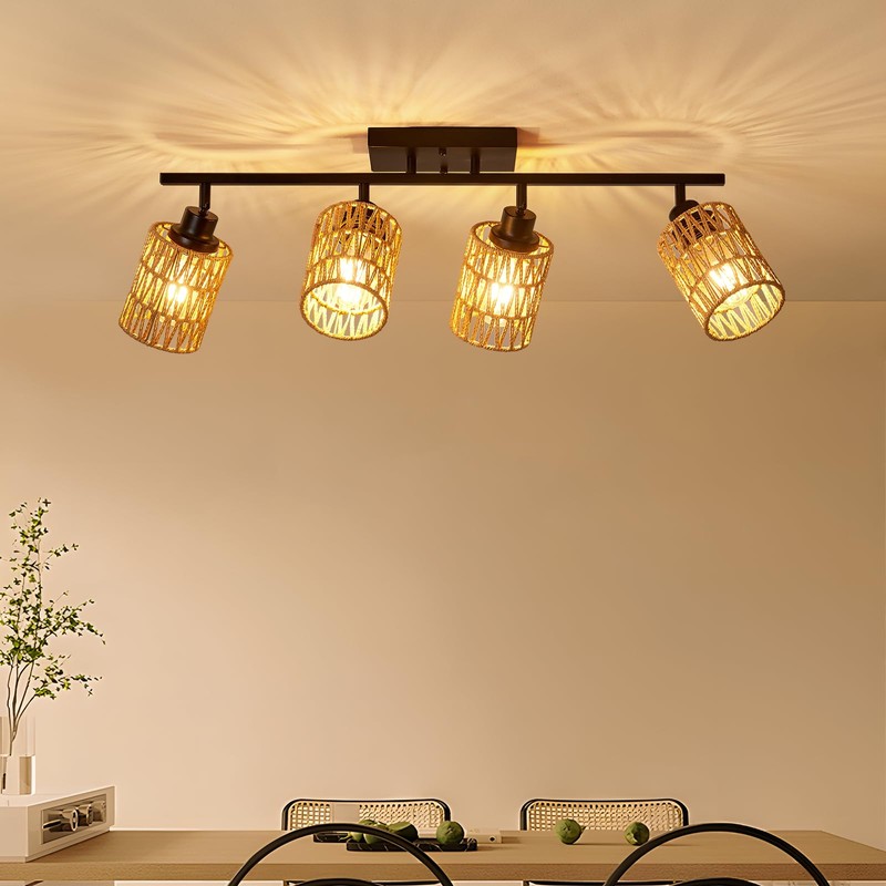 4 Light E26 Track Lighting Fixtures Ceiling Rattan Farmhouse Boho
