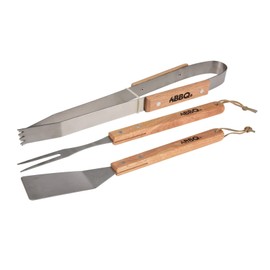 BARGAIN4ALL 3 Pcs BBQ Grill Tools Set – Good Wooden Grip Stainless-Steel Utensils – Backyard Camping, Cooking – Indoor/Outdoor Accessories – Ideal Gift for Men