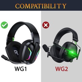 SOULWIT Protein Leather Replacement Earpads Cushions for WESEARY WG1 (Do Not Fit WG2) Wireless Gaming Headset, Ear Pads with Noise Isolation Foam, Added Thickness - WG1 PL Black