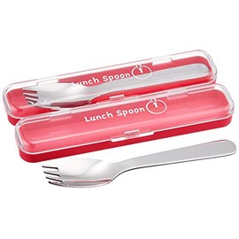 Takakuwa Metal Lunch Spoon with Case, Straight, Pink, Set of 2