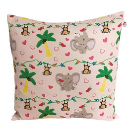 Children's Cushion Cover 40 x 40 cm Vehicles Boys 100% Cotton Decorative Cushion Cover Children's Play Cushion (Elephants)