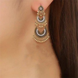 Large Big Jhumka Jhumki Long Tassel Earrings for Women Exaggerated Traditional Dangle Boho Beaded Ball Drop Fashion Dangling Earring Gypsy Bollywood Ethnic Indian Bohemian Jewelry Gift (Grey)