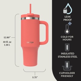 Contigo Streeterville 40oz Tumbler Stainless Steel Vacuum Insulated Leak-Proof Cold for 29 Hours Coral