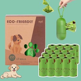 RENDIN 255 Bolsas para Perro Biodegradables,Prueba de Fugas y Fragante Bolsitas para Perro,17 Rollos + 1 Dispensador+1 Clip