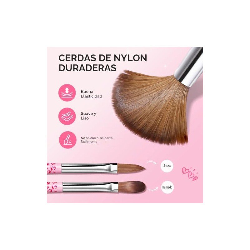MelodySusie Juego de 3 Pinceles para Uñas Acrílicas (Tallas 8,