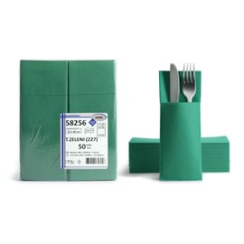 AROBA 50 x Airlaid Cutlery Napkins (Green, 32 x 40 cm), High-Quality Napkin Pockets, Ready-Folded Cutlery Pockets, Fabric-Like Airlaid Napkins
