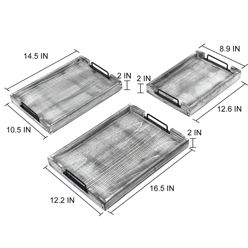 VERGOODR Country Rustic Torched Wood Nesting Breakfast Serving Trays with