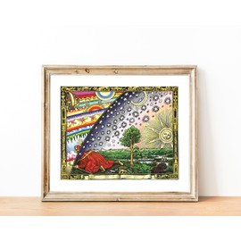 1889 Firmament Dome - Flat Earth Map by Camille Flammarion - Meteorology Cosmology Astronomy Stars Moon Space Wall Art Decor Print - Ancient World History Dark Ages Civilizations - Unframed 11"x14"