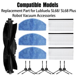 Replacement Parts for Lubluelu SL68 / SL68 Plus Robot Vacuum Accessories 1 Main Brush 6 Side Brush 3 HEPA Filter 3 Mop Pad