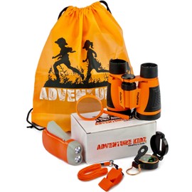 Adventure Kidz Outdoor Exploration Kit, Children’s Binoculars, Flashlight, Compass, Fox Whistle, Magnifying Glass, Backpack. Great Gift Set for STEM, Pretend Play, Ages 3+ Boys Girls