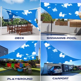 Windscreen4less 10'x10' Waterproof Sun Shade Sail Rectangle Shade Canopy Cover UV Block for Backyard Patio Deck Balcony Pergola Garden (Sky Blue)