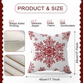 Avezano Red Christmas Cushion Covers 45 x 45 cm Winter Snowflake Xmas Tree Cushion Covers Christmas Holiday Pillow Covers for Sofa Couch Bed Home Decorations Set of 4