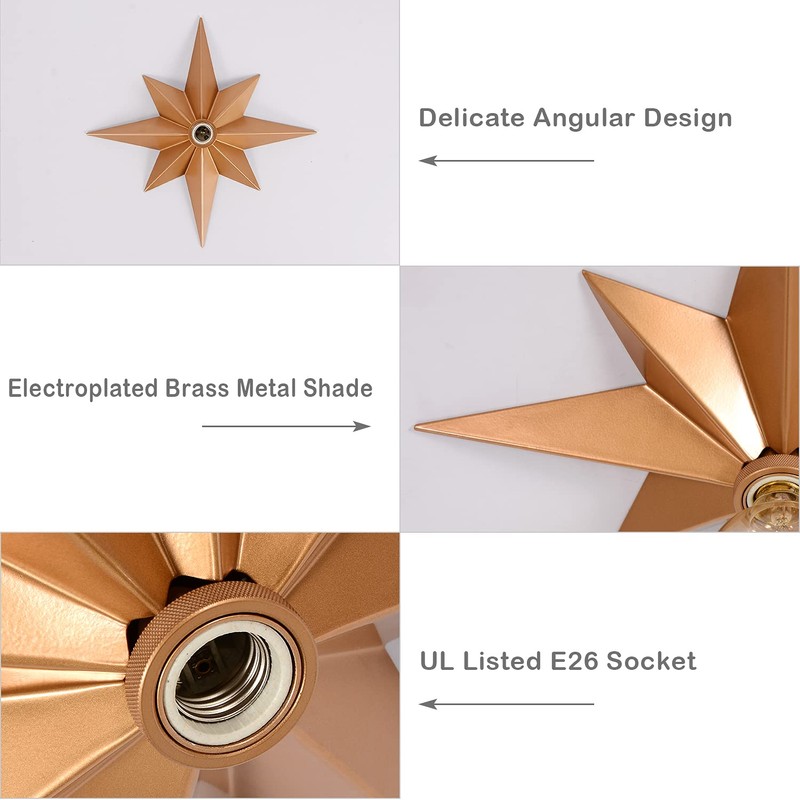 16 inch Flush Mount Ceiling Light, Gold Star Light Fixture,