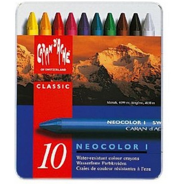 Caran Dache Neocolor I Set Of 10 Wax Oil Crayons Pastels Colour Water Resistant Art Sketching Metal Case 7000_310