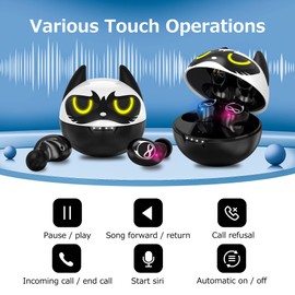 Togetface Kids Wireless Earbuds, Upgraded Bluetooth Earbuds with Cool Cat Charging Case, Dual Microphones 36H Playtime IPX5 Waterproof Noise Cancelling Touch Control in-Ear Stereo Headphone for Adult.