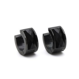 Oakky Jewelry Black Crystal Stainless Steel Studs Hoop Earrings