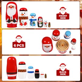 EXCEART Christmas Wooden Stacking Doll Christmas Russian Matryoshka Doll Christmas Wooden Nested Doll with Santa Claus Elk Snowman Polar Bear Penguin for Children Birthday