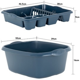 Navy Blue Kitchen Set - Large Dish Drainer and Rectangle Washing up Bowl - 2 Piece Kitchen Set - Plastic Kitchen Set