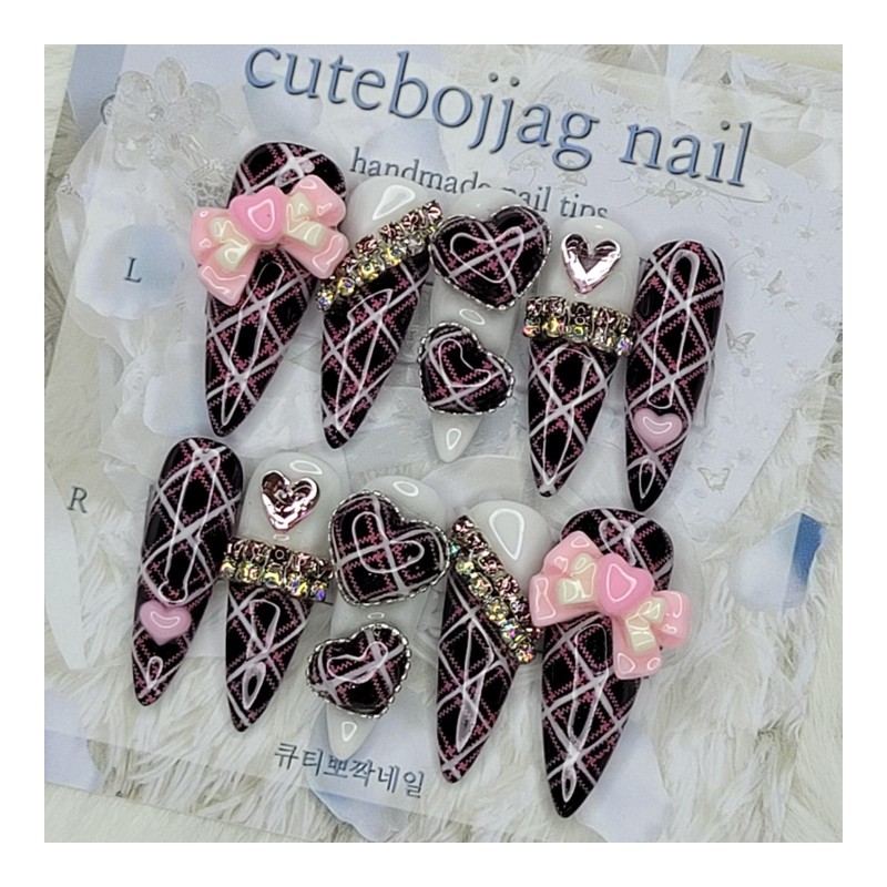 Black Gyaru Cosplay Handmade Nail Tips - Square S /