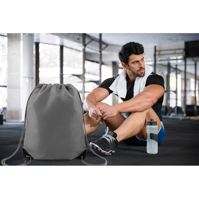 BeeGreen 20 Pieces Gray Drawstring Backpack Bags Bulk Nylon Gym