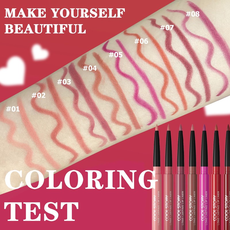 8 Colour Matte Lip Liner Set, 8 Pcs Set, Waterproof