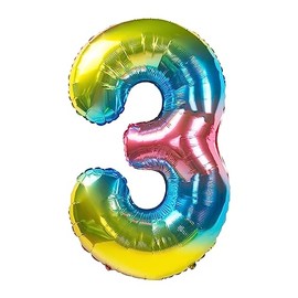 Party Kawaii 32 inch Giant Number Helium Foil Birthday Party Balloons Rainbow Gradient Color (Rainbow Gradient Number 3)