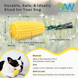 PAWpular Pets Indestructible Dog Chew Toy for Aggressive Chewers, Durable, Squeaky, Corn Stick Shape for Teeth Cleaning & Interactive Play, Puppy Toys, Suitable for Small, Medium, Large Breeds