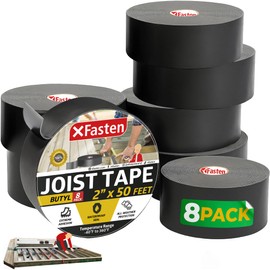 XFasten Butyl Joist Tape for Decking, 2 Inch x 50 Feet (8-Pack), Professional Butyl Deck Joist Tape 2 Inch Waterproof Roof Sealant Flashing Tape, Black