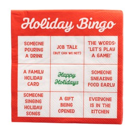 Graphique Cocktail Napkins - Red Holiday Bingo - 40-Count, 3-Ply - Restaurant, Bar, Party Paper Napkins, 5" x 5"