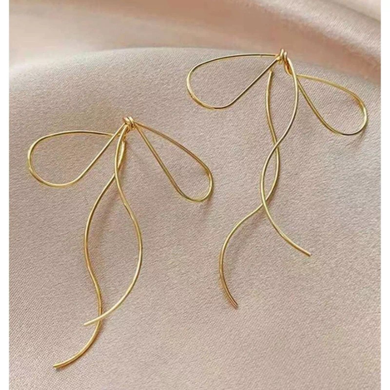 Blue Bow Bow Wire Drop Earrings