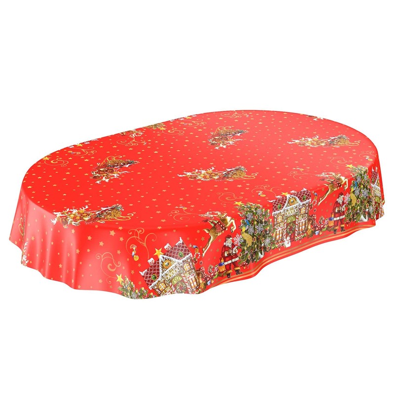 ANRO Oilcloth Tablecloth Oilcloth Tablecloth Christmas Santa Claus Red Stars