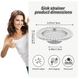 Sink Strainer 3Pcs Stainless Steel Kitchen Sink Plug Fine Mesh Drain Protector For Kitchen, Bathroom, 7.8cm Outer, 5.5cm Inner