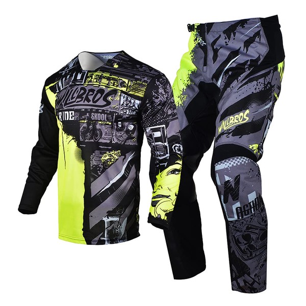 Willbros Youth Motocross Gear Set MX Jersey Pant Combo Kids Children Racing Suit Off-road Motorcycle Boys Girls Green YM