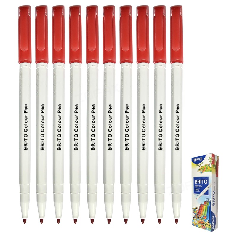 MERCURY Brito Felt Tip Colouring Pens, RED, Pack of 10,