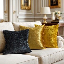 MIULEE Mustard Yellow Velvet Throw Pillow Covers Set of 2 18x18 Inches, Soft Neutral Decorative Pillow Cases with Luxurious Textured Vintage Cushion Covers for Home Decor Couch Sofa Bed
