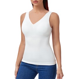 Joyshaper Women's Undershirt Shapewear Tummy Control Shirt Shaping Tops Bra Tank Tops Shirt Lace Vest Top Vests Shaping Belly Away Shirts Body Shaper, White/V Neck