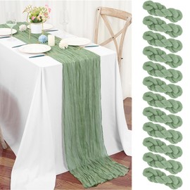 12 Pack Sage Green Cheesecloth Table Runner 55x300 cm Boho Gauze Cheese Cloth Table Runner for Wedding Party Baby Bridal Shower Birthday Decorations
