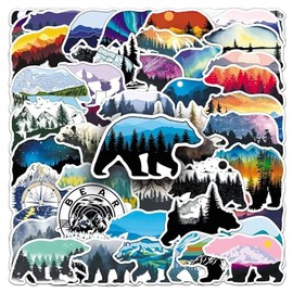 Grizzly Bear Stickers 50 Pcs Vinyl Cartoon Funny Animal Sticker for Water Bottle Laptop Skateboard Motorcycle Car Bumper Luggage Computer,Waterproof Cute Bear Stickers for Adults Teens
