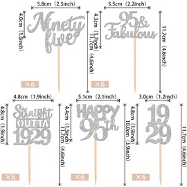 30 piezas de adornos para magdalenas de 95 cumpleaños con purpurina Nighty Five Happy 95th Straight Outta 1929 para saludar a 95 fabulosas decoraciones de tartas de 95 cumpleaños, aniversario, color