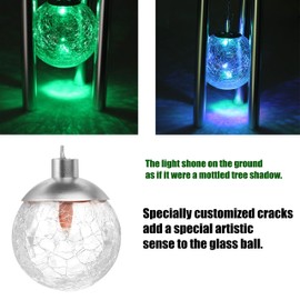 IMAGE Solar Wind Chime Outdoor Hanging Lights Crackle Glass Ball Wind Chimes Color Changing Lights with Metal Tube Hanging Garden Lights for Patio Yard Home Decor Gifts for Mom Women