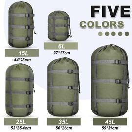 SilTriangle 5 Pack Compression Sack for Sleeping Bag Store Sack Ultralight Sleeping Bag Stuff Sack 6l 15l 25l 35l 45l Space Saving Gear for Travel Camping Hiking Outdoor