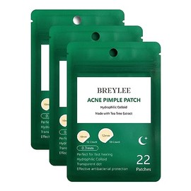 Acne Patches, BREYLEE Tea Tree Pimple Patches Acne Dots Acne Absorbing Cover Pimple Sticker Hydrocolloid Acne Patch (3 Pack, 66 Count)