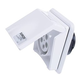 SIROX CEE Flush Mount Socket 5 Pin 400V 6h 16A - IP44 Sandthrough Rotating Flange with Label Field Includes Flush-Mounted Box Traffic White