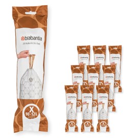 Brabantia PerfectFit Trash Bags (Size X/2.6-3.2 Gal) Thick Plastic Trash Can Liners with Drawstring Handles (200 Bags)
